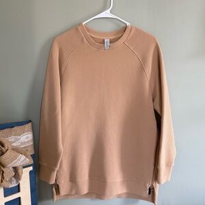 Varley Manning Tan/Yellow Ribbed Crewneck Sweater with Side Zips